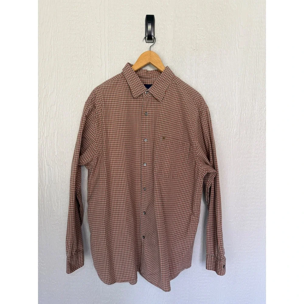 Nautica Jeans Company Mens XL Orange Grey Plaid Button Down Long Sleeve Shirt